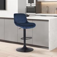 2er Set Barhocker Solon Schwarz Samt   blau 