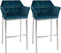 2er Set Barhocker Damaso E Samt mit 4-Fuß Gestell grün