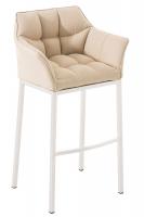  Barhocker Damaso Stoff mit 4-Fuß Gestell weiß creme
