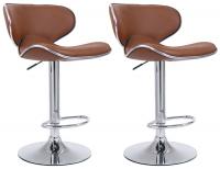 2er Set Barhocker Las Vegas V2 Kunstleder chrom hellbraun 