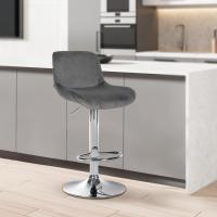 2er Set Barhocker Solon Chrom Samt  dunkelgrau 