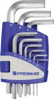 Sechskantwinkelschraubendrehersatz 9-tlg.Ku.-Halter SW 1,5-10mm kurz PROMAT Sechskantwinkelschraubendrehersatz 9-tlg.Ku.-Halter SW 1,5-10mm kurz PROMAT