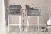 2er Set Barhocker Damaso W Samt mit 4-Fuß Gestell grau 