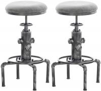 2er Set Barhocker Lumos Vintage Kunstleder antik-silber dunkelgrau