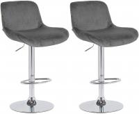 2er Set Barhocker Solon Chrom Samt  dunkelgrau 