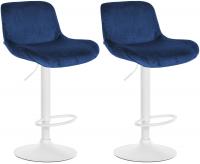 2er Set Barhocker Solon Weiß Samt blau 2er Set Barhocker Solon Weiß Samt blau
